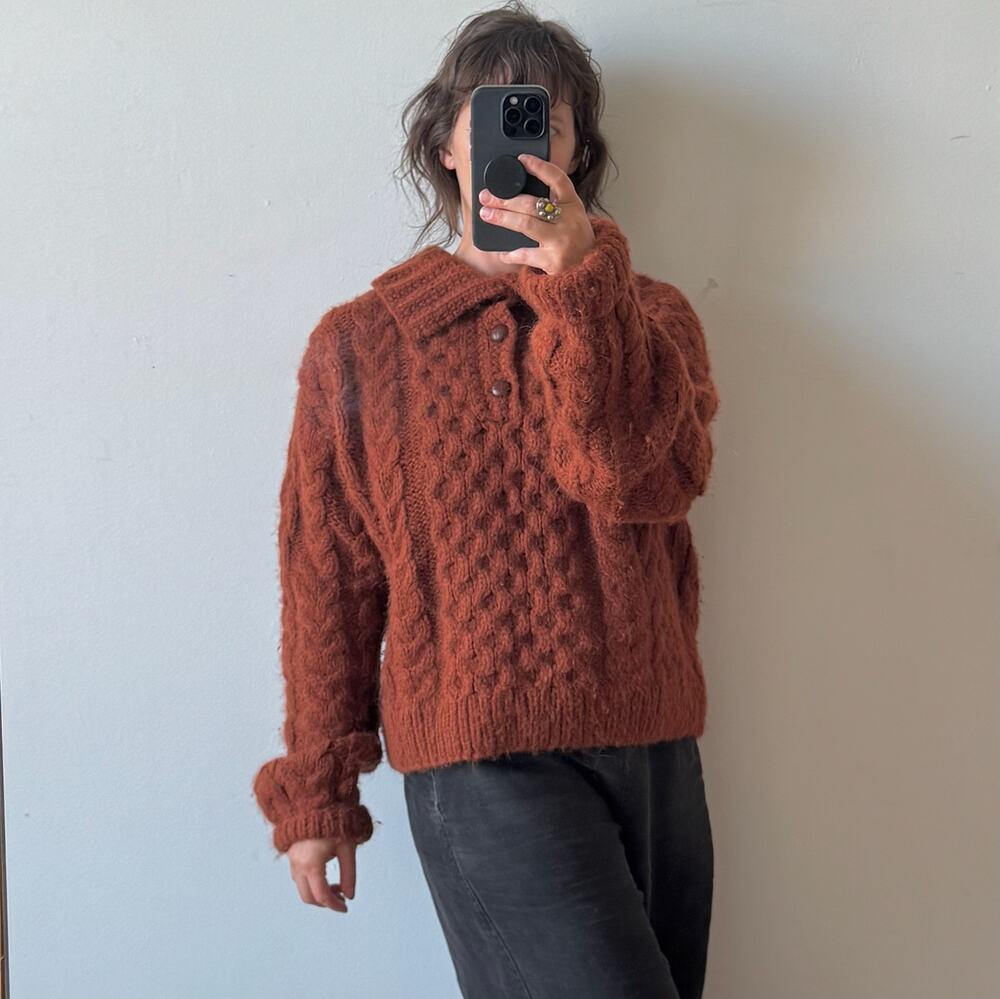 DÔEN Nuage Cable-Knit Alpaca Blend Sweater in Warm Cinnamon